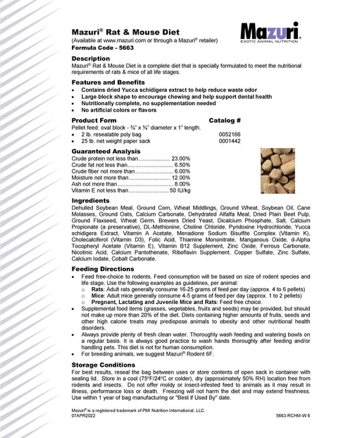 Mazuri Rat & Mouse Diet 5663 - 25lb