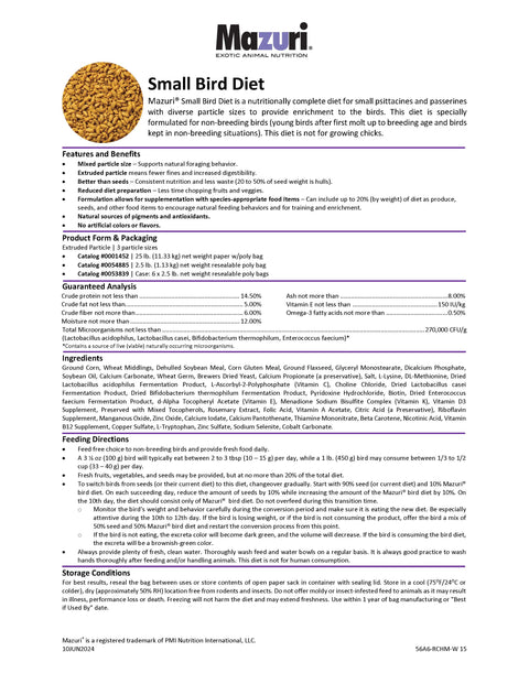 Mazuri Small Bird Diet 56A6 - 2.5lb