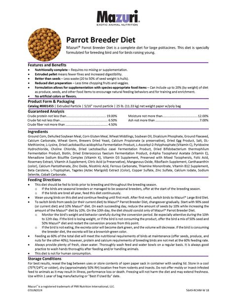 Mazuri Parrot Breeder 56A9 - 25lb