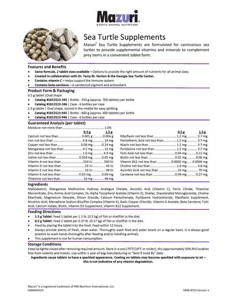 Mazuri Sea Turtle Supplements 5B48 - 0.5 g - 6 Bottles Per Case