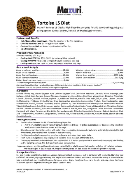Mazuri Tortoise LS Diet 5E5L - 12oz