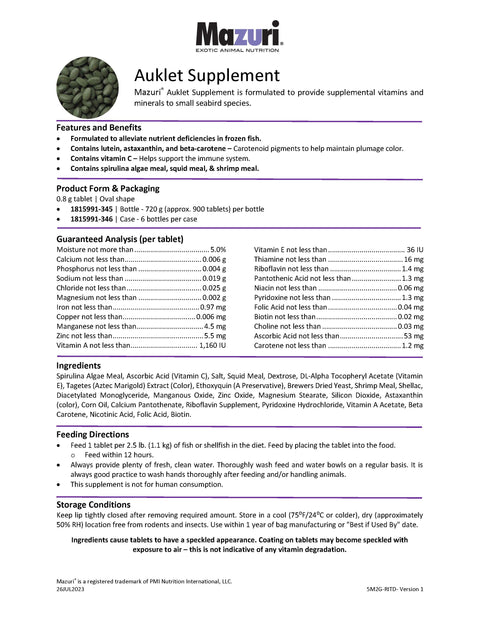 Mazuri Auklet Supplements 0.8 g Tablet 5M2G - 1 Bottle
