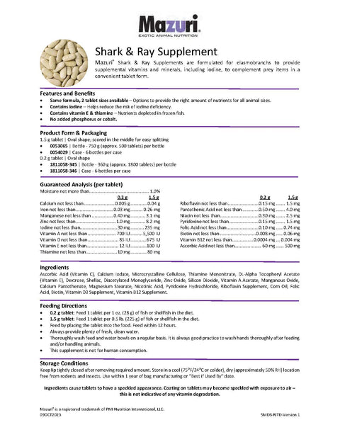 Mazuri Shark & Ray Supplement 0.2g 5MD8 - 1 Bottle