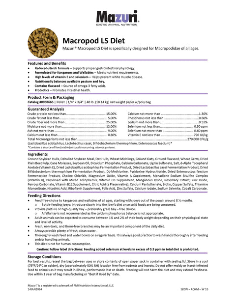Mazuri Macropod LS Diet 5Z0W - 40lb