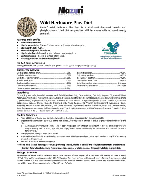 Mazuri Wild Herbivore Plus Diet 5Z8W - 50lb