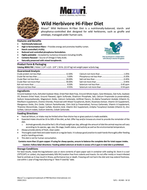 Mazuri Wild Herbivore Hi-Fiber Diet 5ZF1 - 50lb