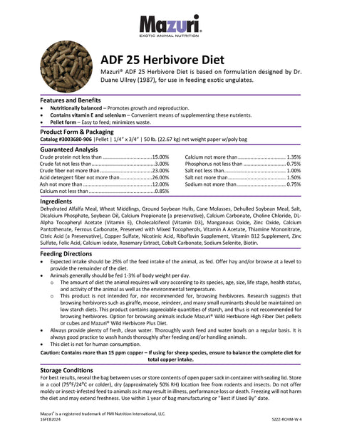 Mazuri ADF 25 Herbivore 5ZZZ - 50lb