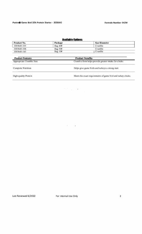 Purina Game Bird 30 Starter 542W - 40lb