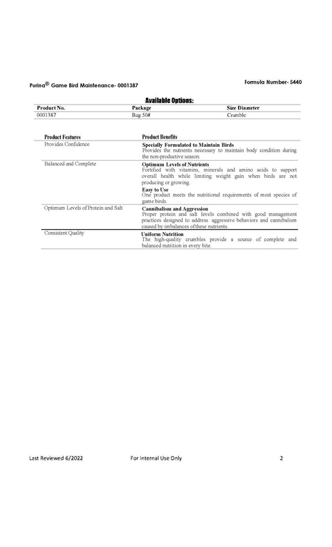 Purina Game Bird Maintenance 5440 - 50lb