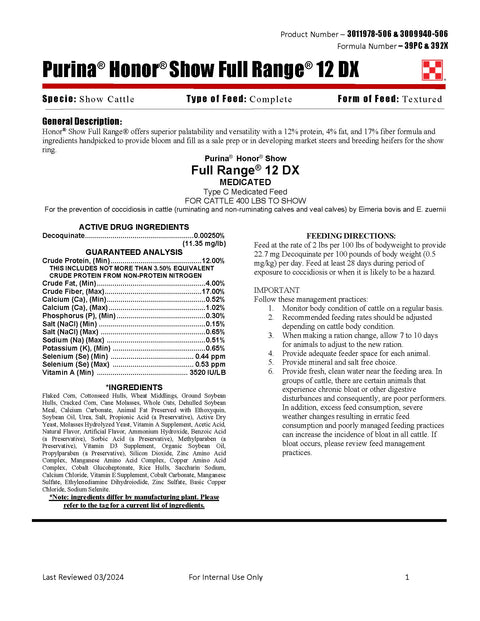 Purina Honor Show Full Range 12 DX 39PC - 50lb
