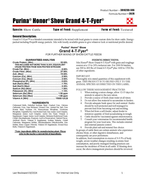 Purina Honor Show Grand 4-T-Fyer 392R - 50lb
