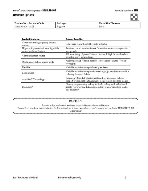 Purina Honor Show Pig Base 52ZL - 50lb