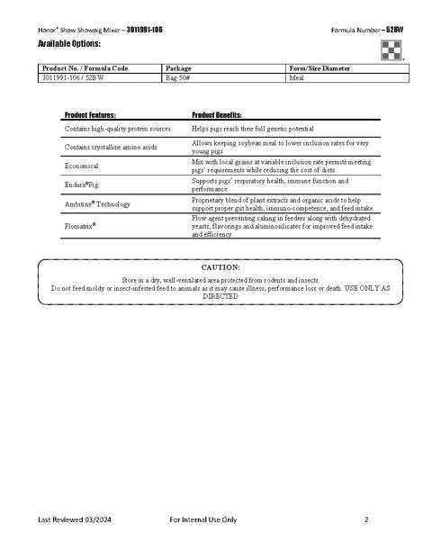 Purina Honor Show Pig Mixer 52BW - 50lb