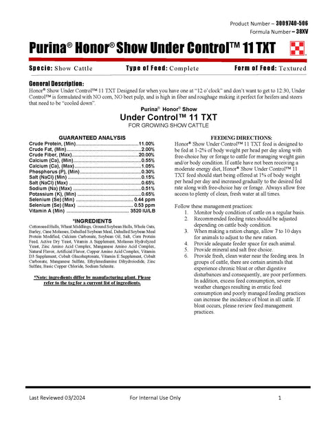 Purina Honor Show Under Control 11 38XV - 50lb