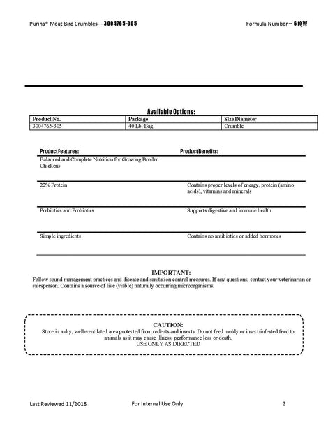 Purina Meat Bird Crumbles 61QW - 40lb