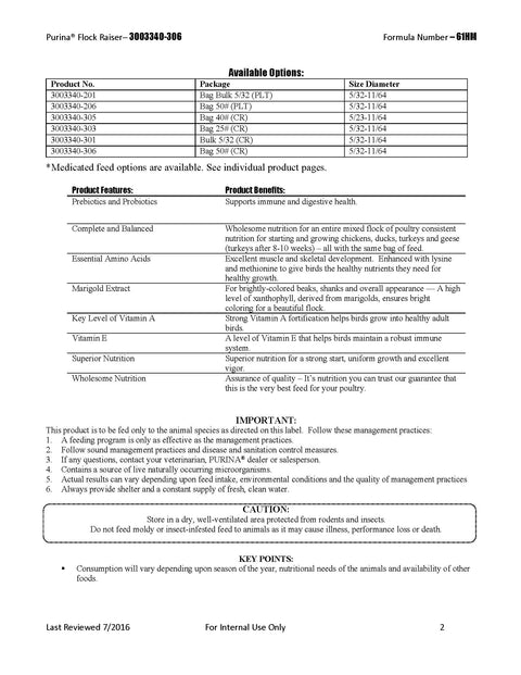 Purina Flock Raiser Crumbles 61HM - 50lb