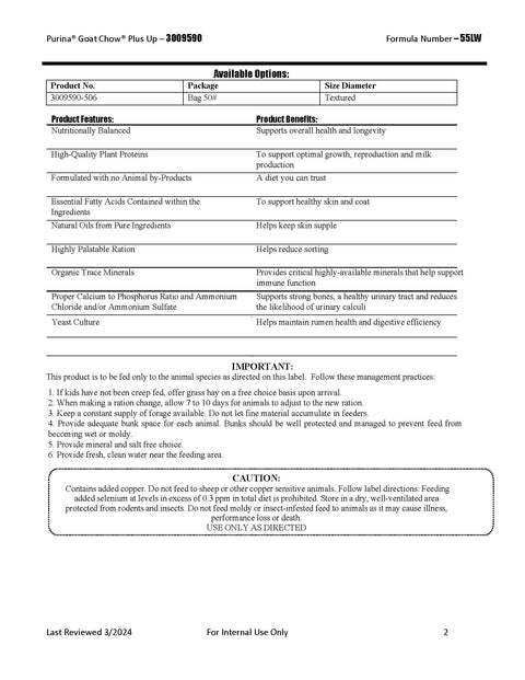 Purina Goat Chow Plus Up 55LW - 50lb