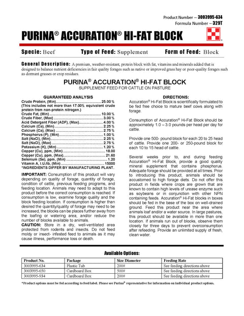 Purina Accuration Hi-Fat Block 329T