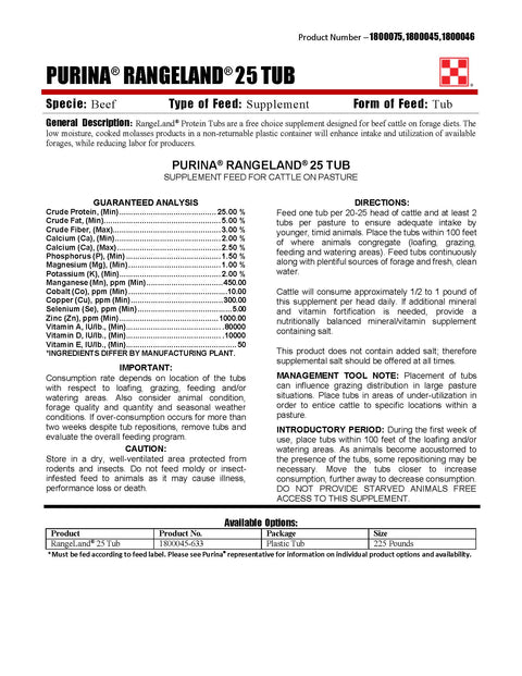 Purina RangeLand 25 LW34 - 225lb Tub