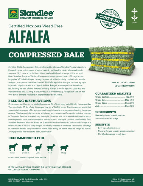 Certified Alfalfa Compressed Bale - 50lbs