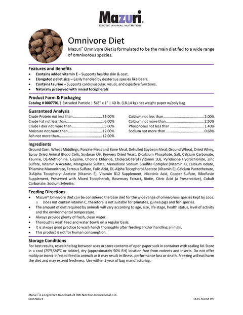 Mazuri Omnivore Diet - Zoo Feed 5635
