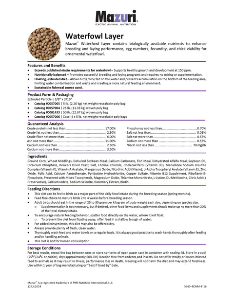 Mazuri Waterfowl Layer 5640 - 50lb