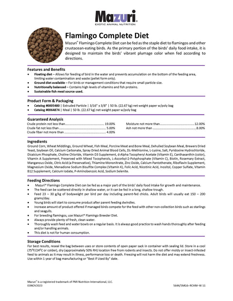 Mazuri Flamingo Complete Diet Meal 5MG6 - 50lb