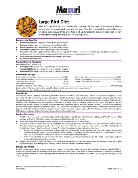 Mazuri Large Bird Diet 56A8 - 3lb