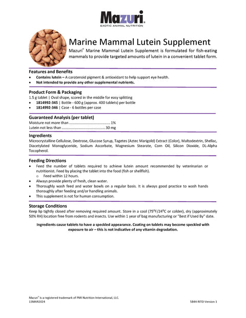 Mazuri Mammal Lutein Supplement 5B44 - 1 Bottle