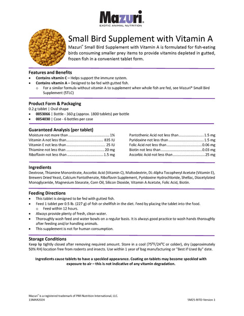 Mazuri Small Bird Supplement with Vitamin A 5M25 - 1 Bottle