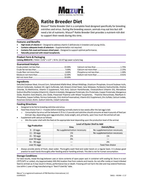 Mazuri Ratite Breeder 5M31 - 50lb