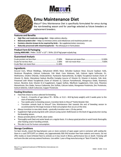 Mazuri Emu Maintenance 5M69 - 50lb