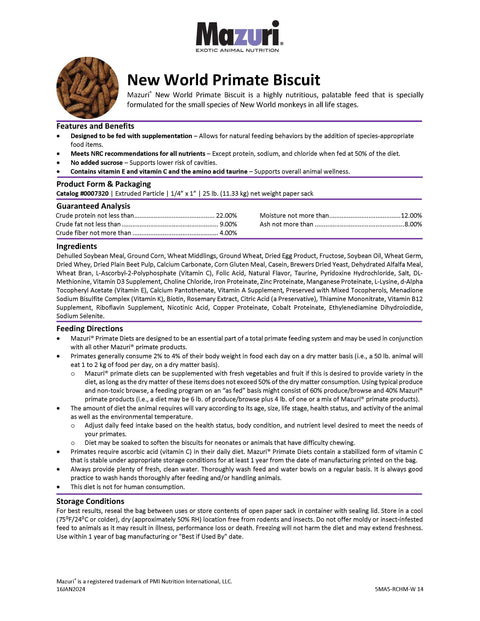Mazuri New World Primate Biscuit 5MA5 - 25lb