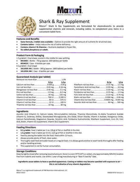 Mazuri Shark & Ray Supplement 1.5g 5MD8 - 1 Bottle