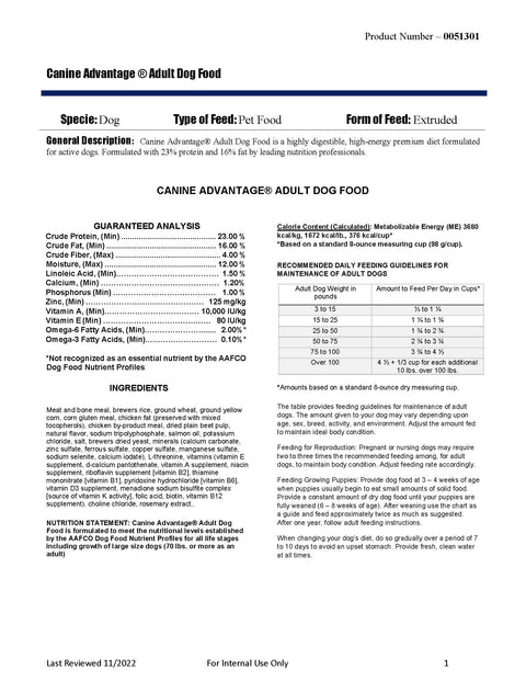 Exclusive Canine Advantage 472H - 50lb