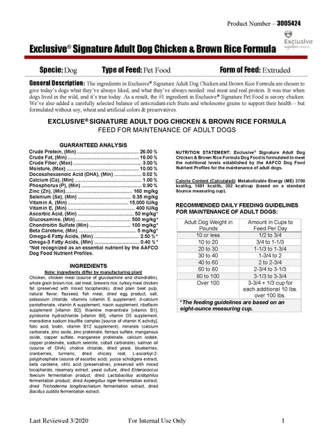 Exclusive Signature Adult Dog Chicken & Brown Rice Formula - 4713