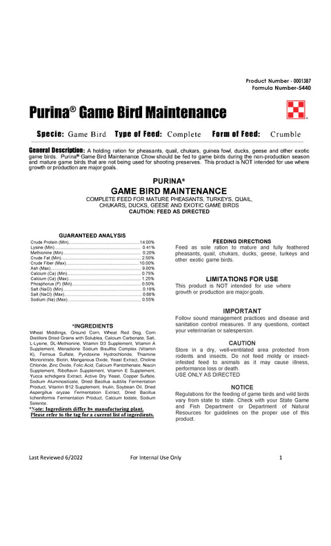 Purina Game Bird Maintenance 5440 - 50lb