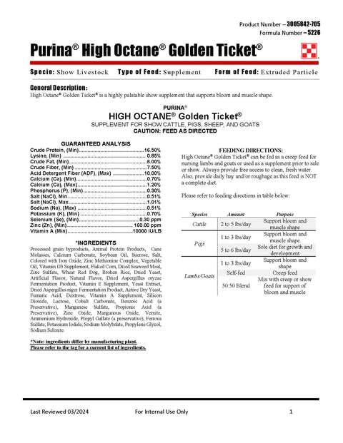 Purina High Octane Golden Ticket 5226 - 40lb