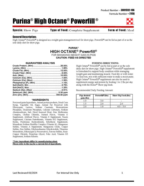 Purina High Octane Powerfill 215Q - 50lb