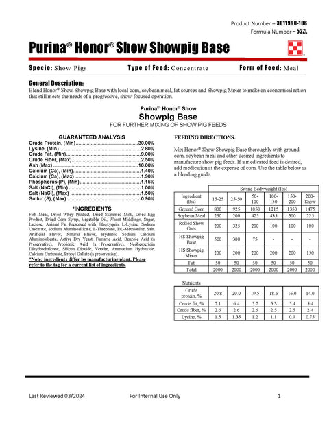 Purina Honor Show Pig Base 52ZL - 50lb