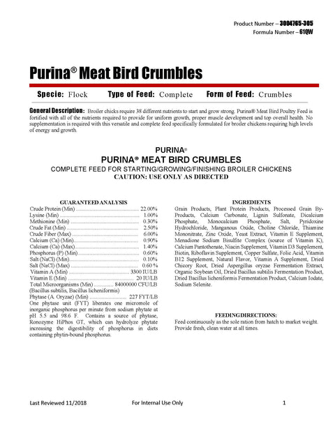 Purina Meat Bird Crumbles 61QW - 40lb