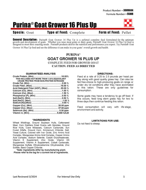 Purina Goat Grow 16 Plus Up 55MR - 50lb