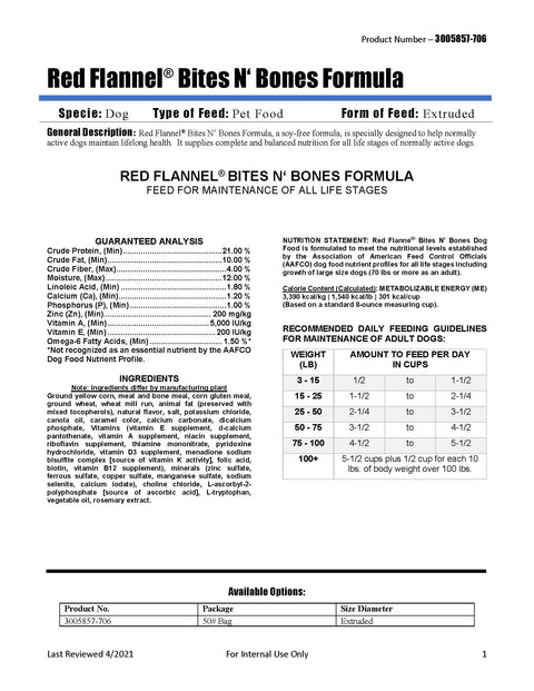 Red Flannel Bites N’ Bones Dog Food 473F - 50lb