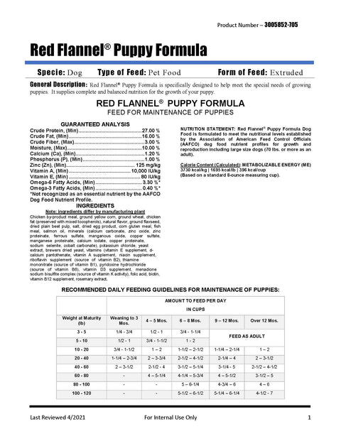 Red Flannel Puppy Dog Formula 473A - 40lb