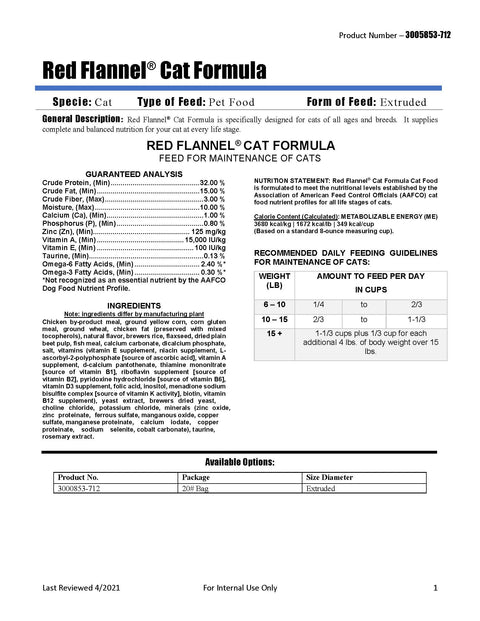 Red Flannel Cat Formula 473B - 20lb