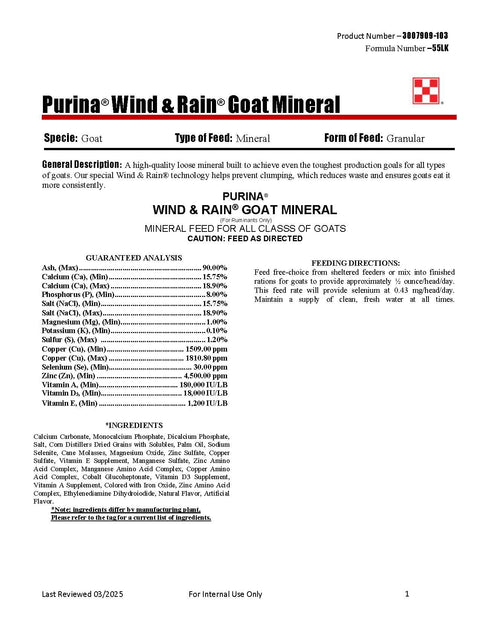 Purina Wind & Rain Goat Mineral 55LK - 25lb