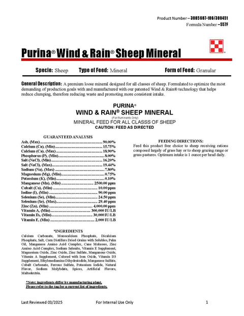 Purina Wind & Rain Sheep Mineral 557F - 50lb