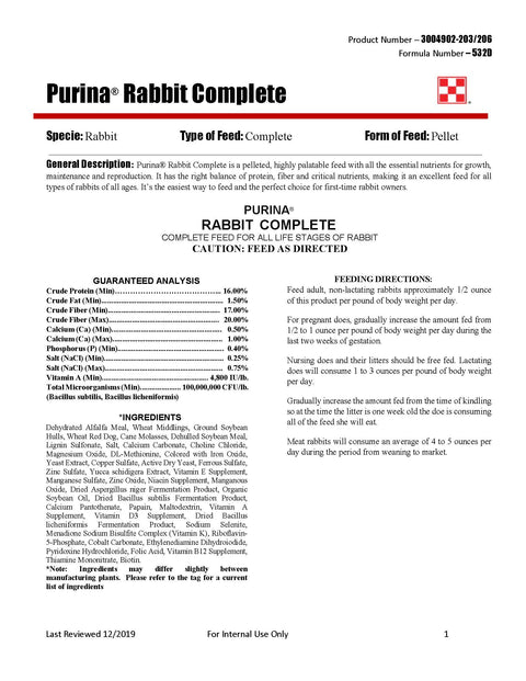 Purina Complete Rabbit Feed 532D - 25lb