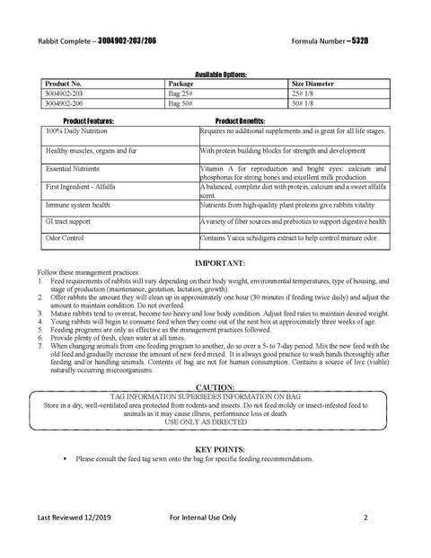 Purina Complete Rabbit Feed 532D - 25lb