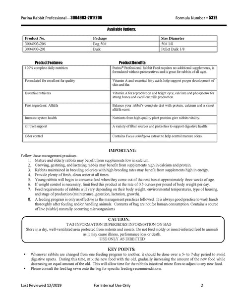 Purina Professional Rabbit Feed 532E - 50lb